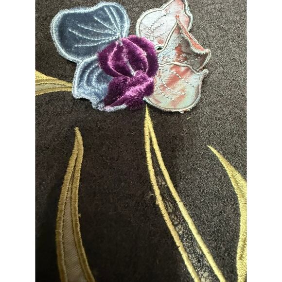 "Carson" 100% Wool Embroidered Floral Black Coat SZ L Netting On Sleeve Dk Fairy - Picture 5 of 16